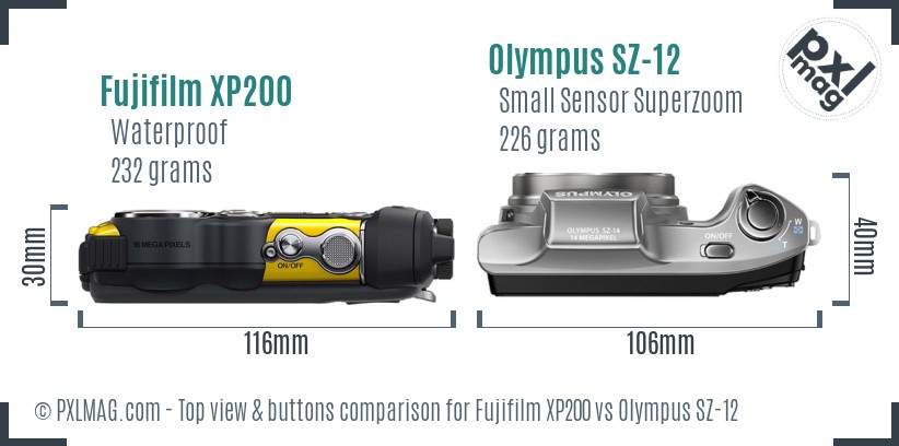 Fujifilm XP200 vs Olympus SZ-12 top view buttons comparison
