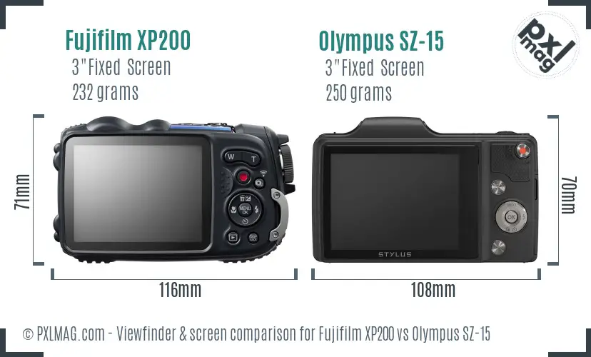 Fujifilm XP200 vs Olympus SZ-15 Screen and Viewfinder comparison