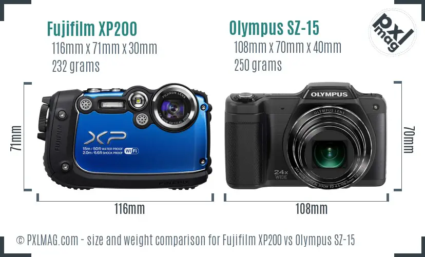 Fujifilm XP200 vs Olympus SZ-15 size comparison