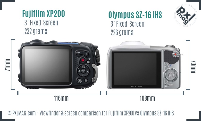 Fujifilm XP200 vs Olympus SZ-16 iHS Screen and Viewfinder comparison