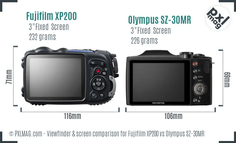 Fujifilm XP200 vs Olympus SZ-30MR Screen and Viewfinder comparison