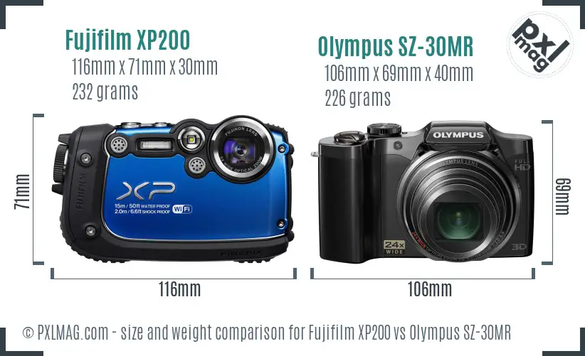 Fujifilm XP200 vs Olympus SZ-30MR size comparison