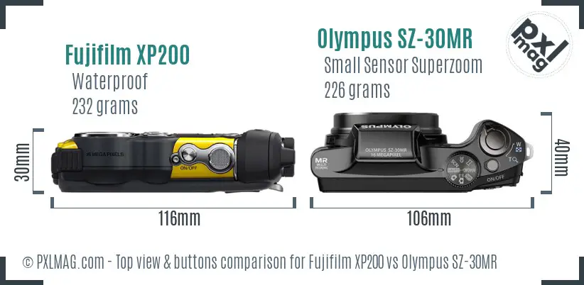 Fujifilm XP200 vs Olympus SZ-30MR top view buttons comparison