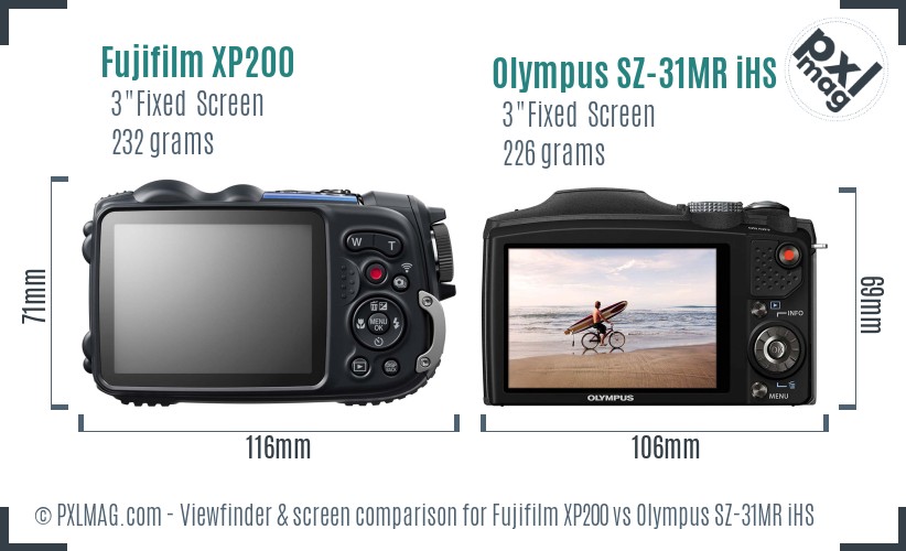 Fujifilm XP200 vs Olympus SZ-31MR iHS Screen and Viewfinder comparison