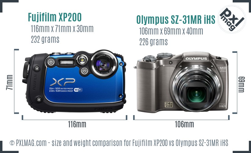 Fujifilm XP200 vs Olympus SZ-31MR iHS size comparison Fujifilm XP200 vs Olympus SZ-31MR iHS size comparison