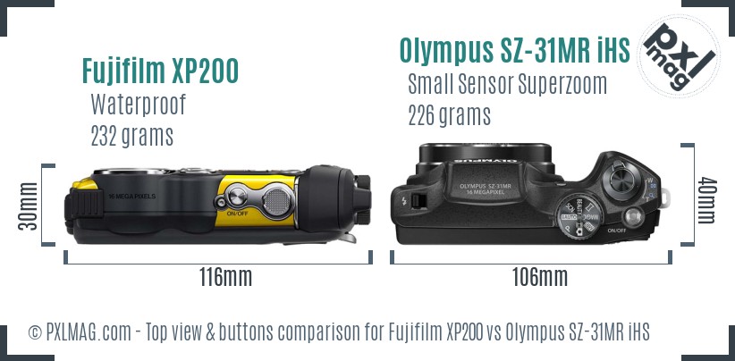 Fujifilm XP200 vs Olympus SZ-31MR iHS top view buttons comparison