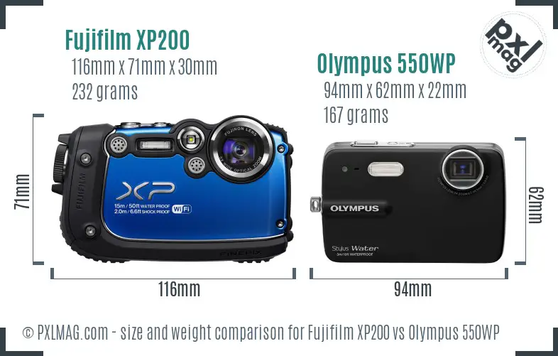 Fujifilm XP200 vs Olympus 550WP size comparison Fujifilm XP200 vs Olympus 550WP size comparison