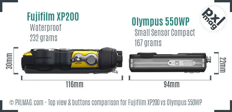 Fujifilm XP200 vs Olympus 550WP top view buttons comparison