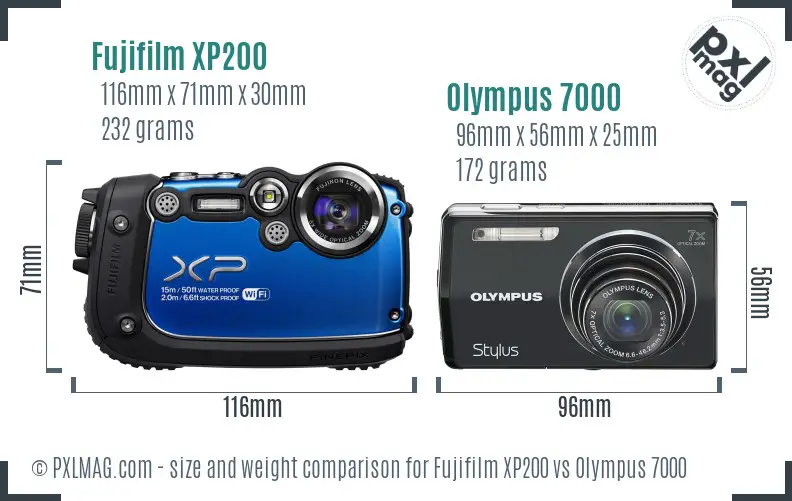 Fujifilm XP200 vs Olympus 7000 size comparison Fujifilm XP200 vs Olympus 7000 size comparison
