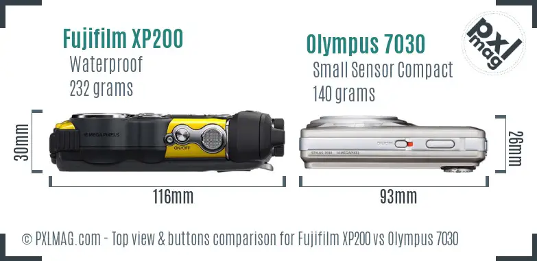 Fujifilm XP200 vs Olympus 7030 top view buttons comparison Fujifilm XP200 vs Olympus 7030 top view buttons comparison