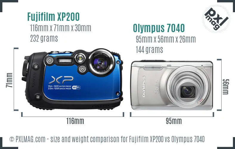 Fujifilm XP200 vs Olympus 7040 size comparison