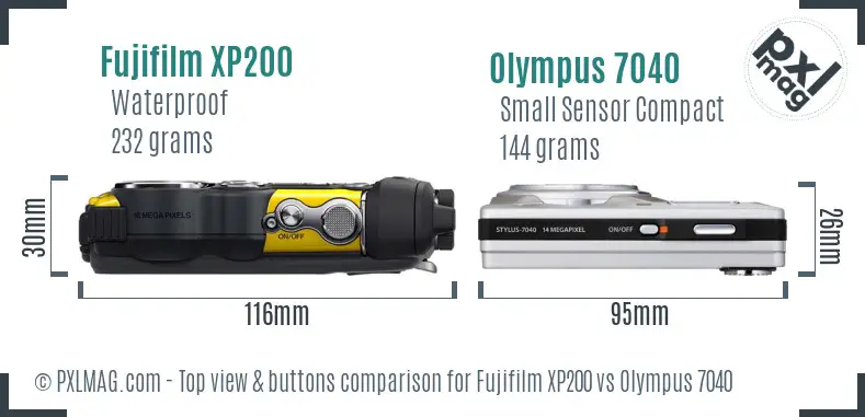 Fujifilm XP200 vs Olympus 7040 top view buttons comparison