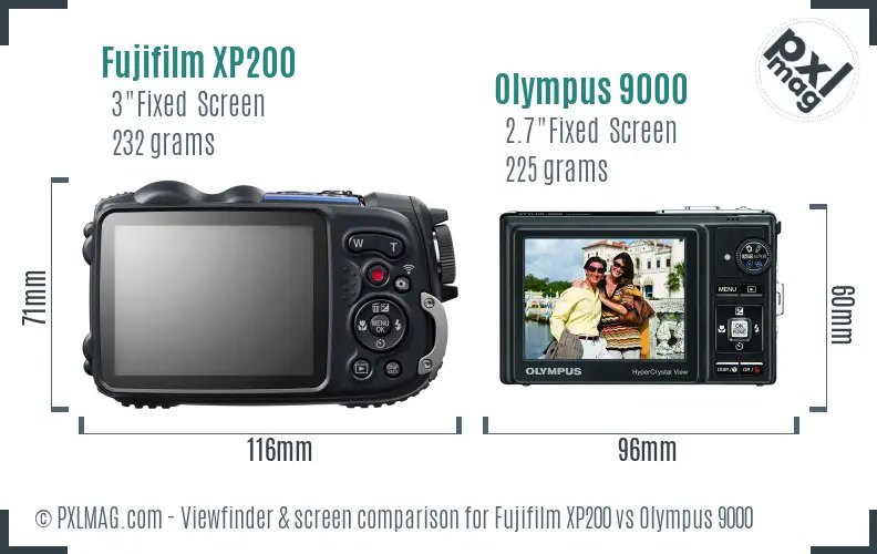 Fujifilm XP200 vs Olympus 9000 Screen and Viewfinder comparison