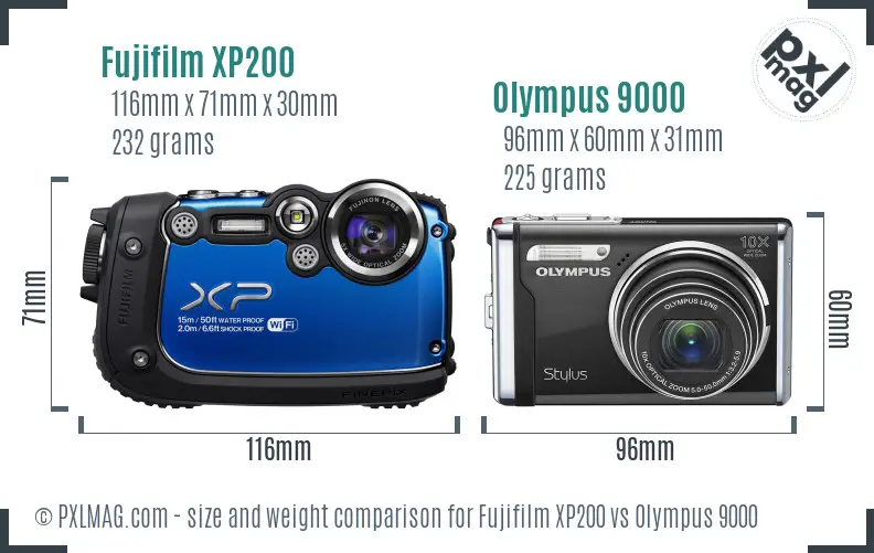 Fujifilm XP200 vs Olympus 9000 size comparison