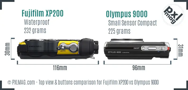 Fujifilm XP200 vs Olympus 9000 top view buttons comparison