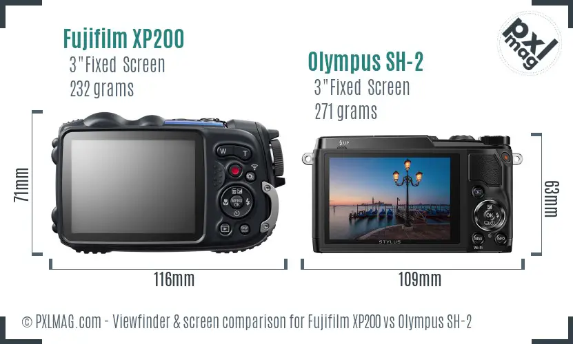 Fujifilm XP200 vs Olympus SH-2 Screen and Viewfinder comparison