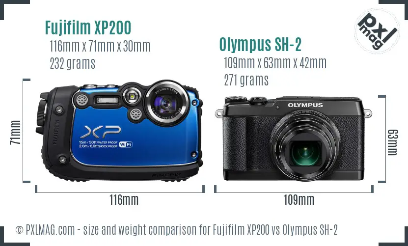 Fujifilm XP200 vs Olympus SH-2 size comparison