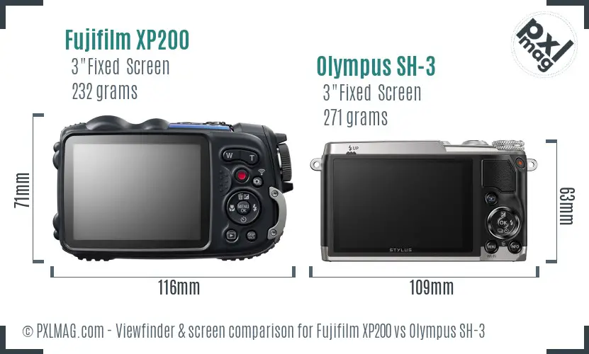 Fujifilm XP200 vs Olympus SH-3 Screen and Viewfinder comparison