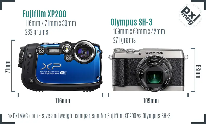 Fujifilm XP200 vs Olympus SH-3 size comparison