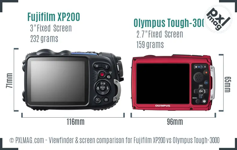 Fujifilm XP200 vs Olympus Tough-3000 Screen and Viewfinder comparison