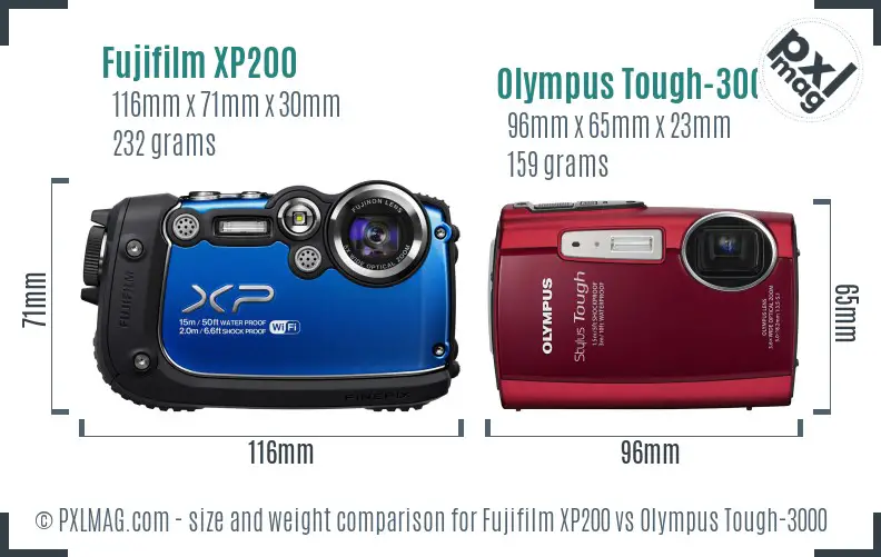 Fujifilm XP200 vs Olympus Tough-3000 size comparison