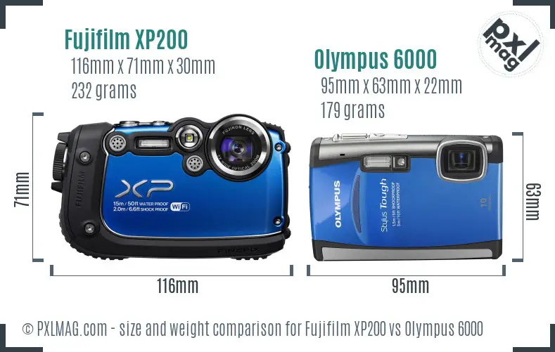 Fujifilm XP200 vs Olympus 6000 size comparison Fujifilm XP200 vs Olympus 6000 size comparison