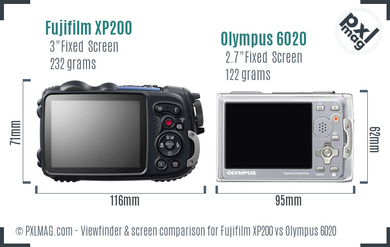 Fujifilm XP200 vs Olympus 6020 Screen and Viewfinder comparison