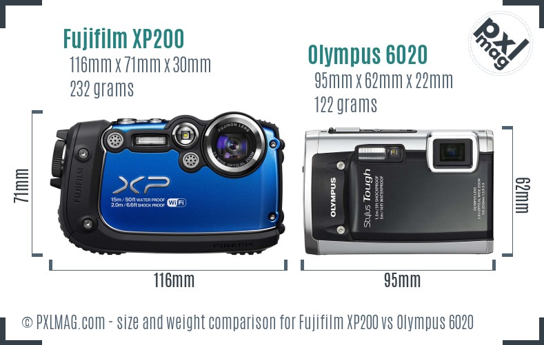 Fujifilm XP200 vs Olympus 6020 size comparison