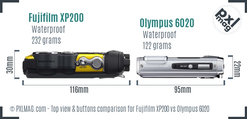 Fujifilm XP200 vs Olympus 6020 top view buttons comparison