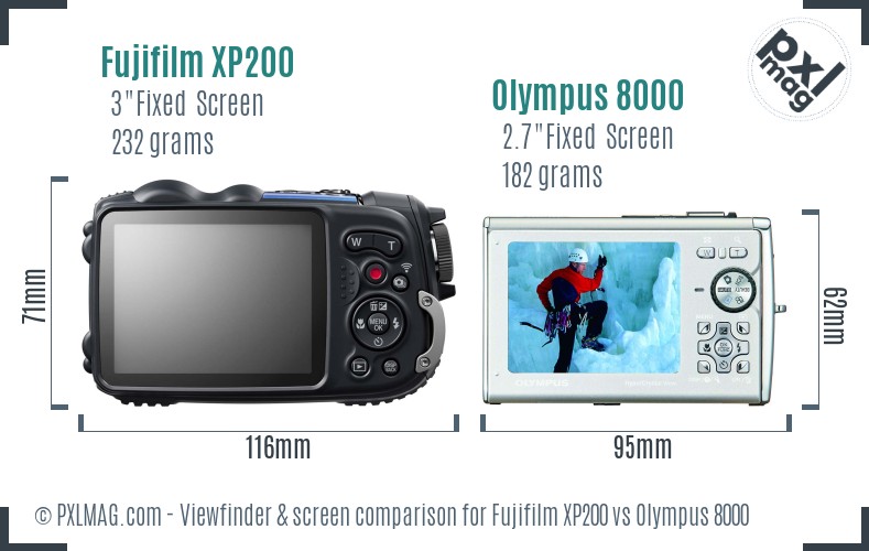 Fujifilm XP200 vs Olympus 8000 Screen and Viewfinder comparison