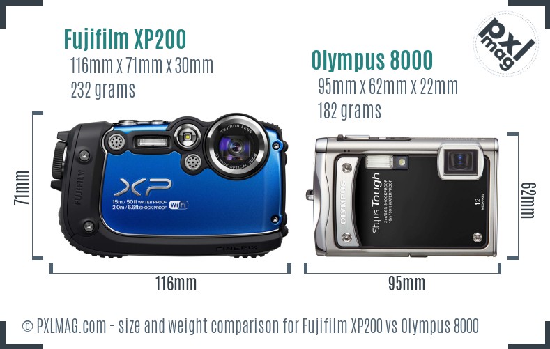 Fujifilm XP200 vs Olympus 8000 size comparison Fujifilm XP200 vs Olympus 8000 size comparison