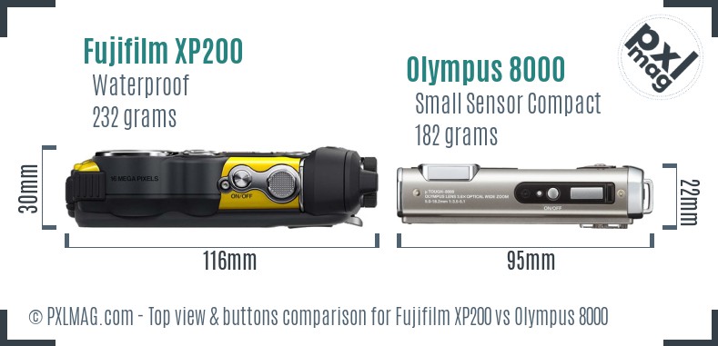 Fujifilm XP200 vs Olympus 8000 top view buttons comparison