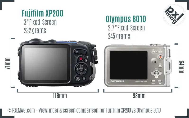 Fujifilm XP200 vs Olympus 8010 Screen and Viewfinder comparison