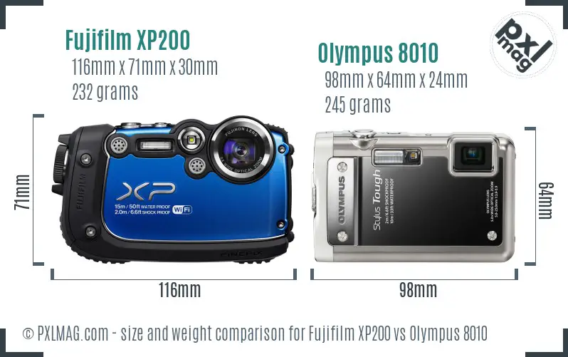 Fujifilm XP200 vs Olympus 8010 size comparison