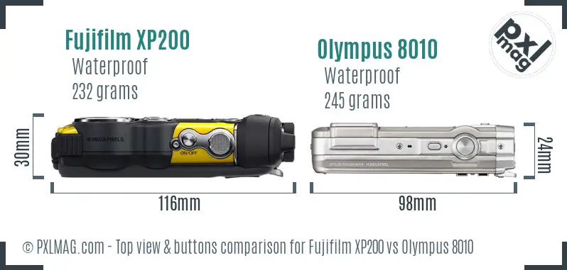 Fujifilm XP200 vs Olympus 8010 top view buttons comparison