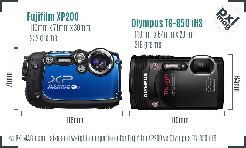 Fujifilm XP200 vs Olympus TG-850 iHS size comparison