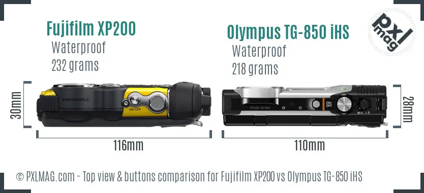 Fujifilm XP200 vs Olympus TG-850 iHS top view buttons comparison