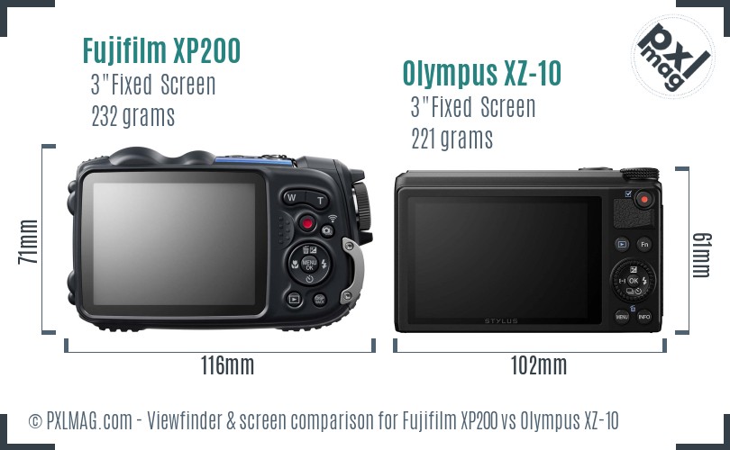 Fujifilm XP200 vs Olympus XZ-10 Screen and Viewfinder comparison