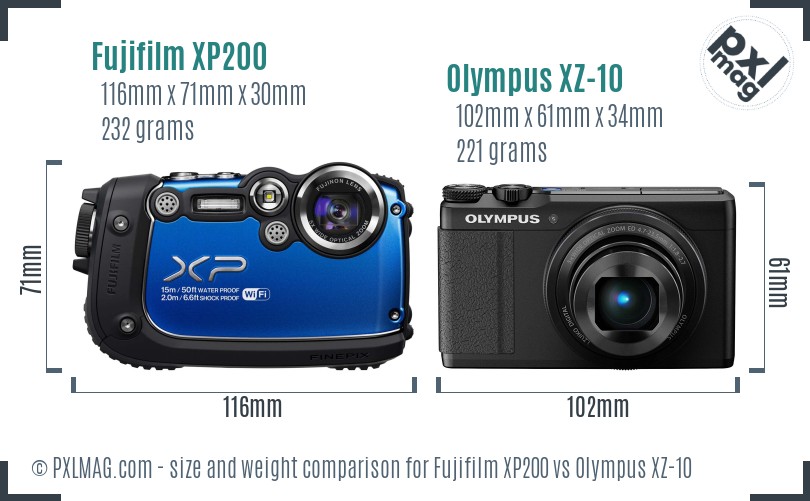 Fujifilm XP200 vs Olympus XZ-10 size comparison
