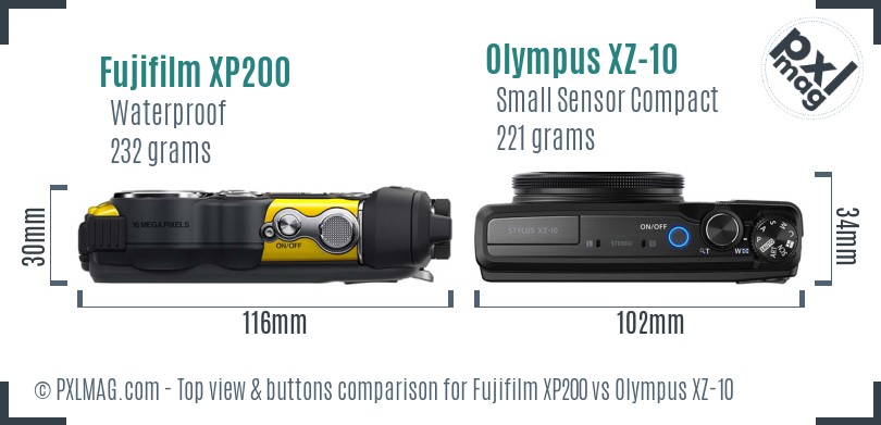 Fujifilm XP200 vs Olympus XZ-10 top view buttons comparison