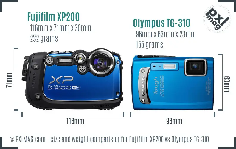Fujifilm XP200 vs Olympus TG-310 size comparison