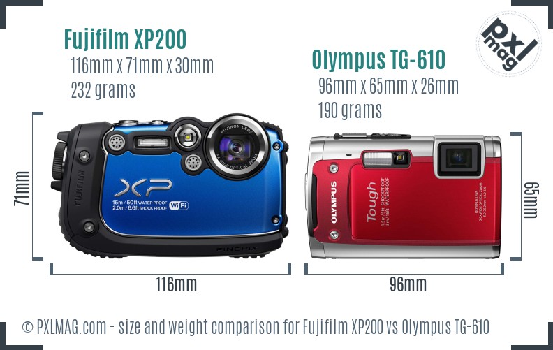 Fujifilm XP200 vs Olympus TG-610 size comparison