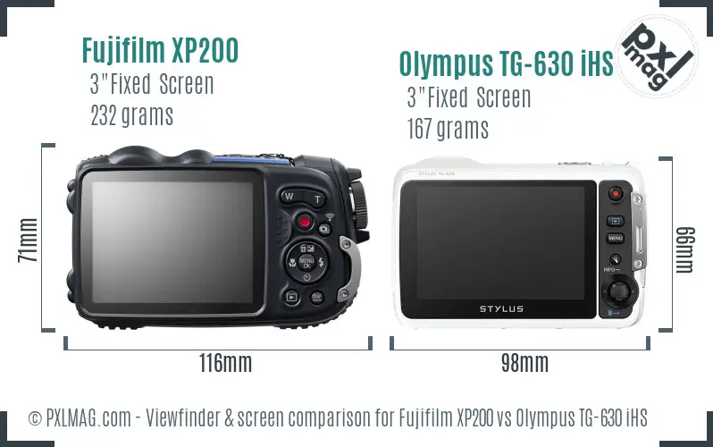 Fujifilm XP200 vs Olympus TG-630 iHS Screen and Viewfinder comparison