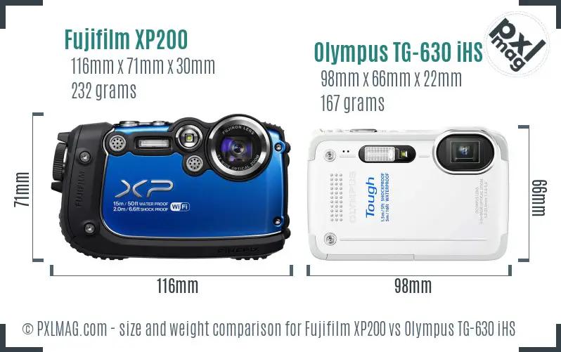 Fujifilm XP200 vs Olympus TG-630 iHS size comparison