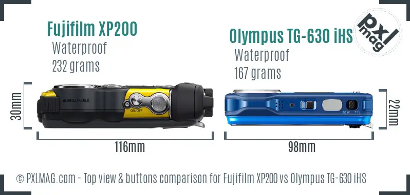 Fujifilm XP200 vs Olympus TG-630 iHS top view buttons comparison
