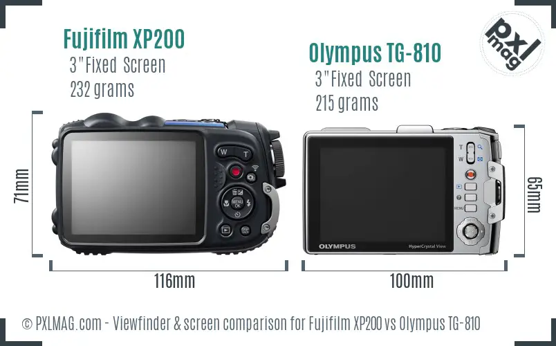 Fujifilm XP200 vs Olympus TG-810 Screen and Viewfinder comparison