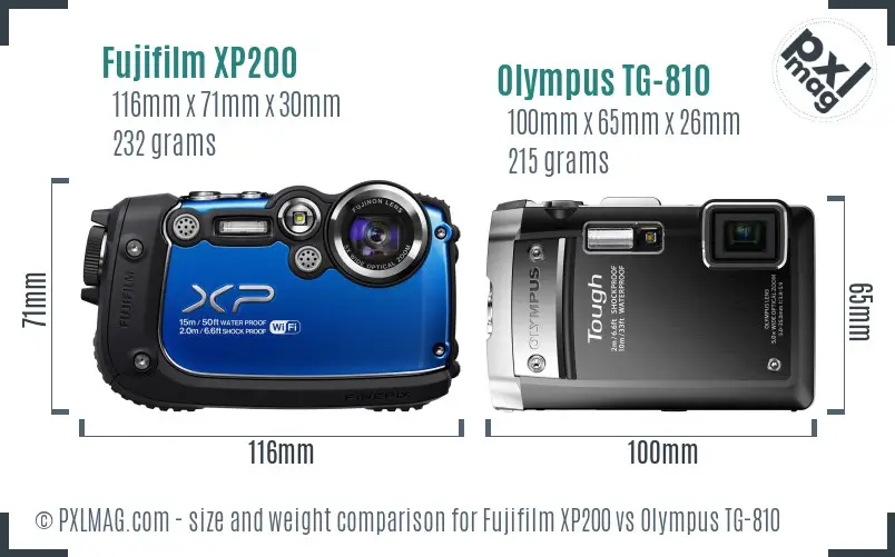 Fujifilm XP200 vs Olympus TG-810 size comparison