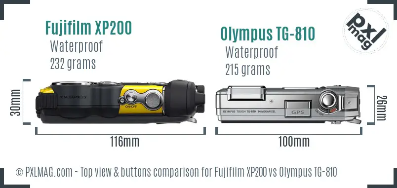 Fujifilm XP200 vs Olympus TG-810 top view buttons comparison