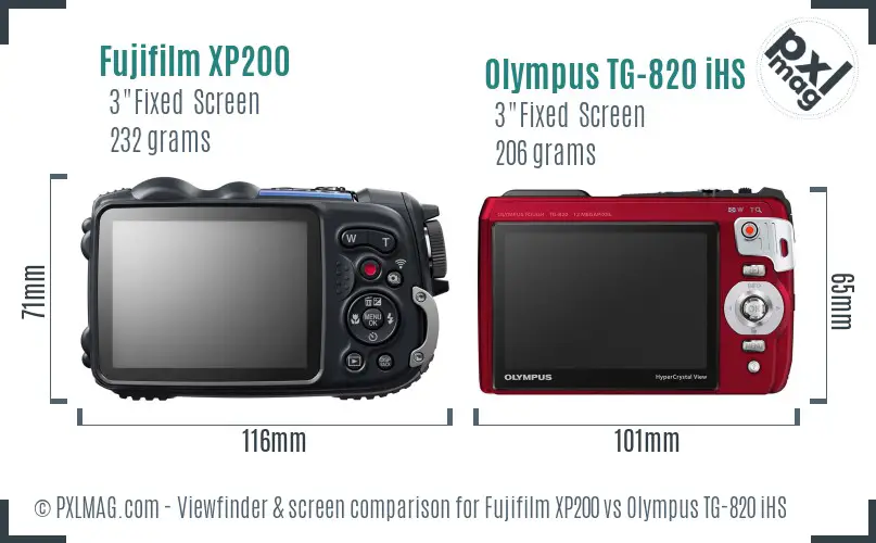 Fujifilm XP200 vs Olympus TG-820 iHS Screen and Viewfinder comparison