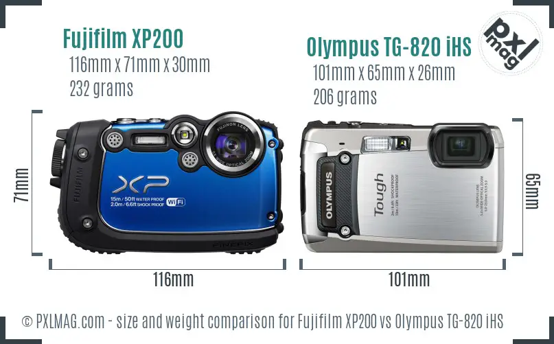 Fujifilm XP200 vs Olympus TG-820 iHS size comparison